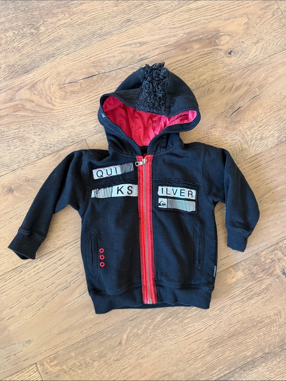 Quiksilver Kids Black Hoodie with Red Lining & Red Zip